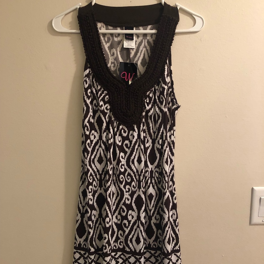 Sleeveless Brown/White Summer Dress